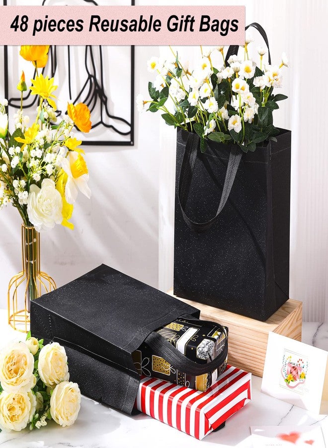 Woanger 48 Pack Glitter Gift Bags with Handle Reusable Goodie Bags Non Woven Glitter Bling Tote for Wedding Birthday Bridal Shower Holiday Party(6.5 x 3.1 x 7.8 Inch,Dark Color) - Image 4