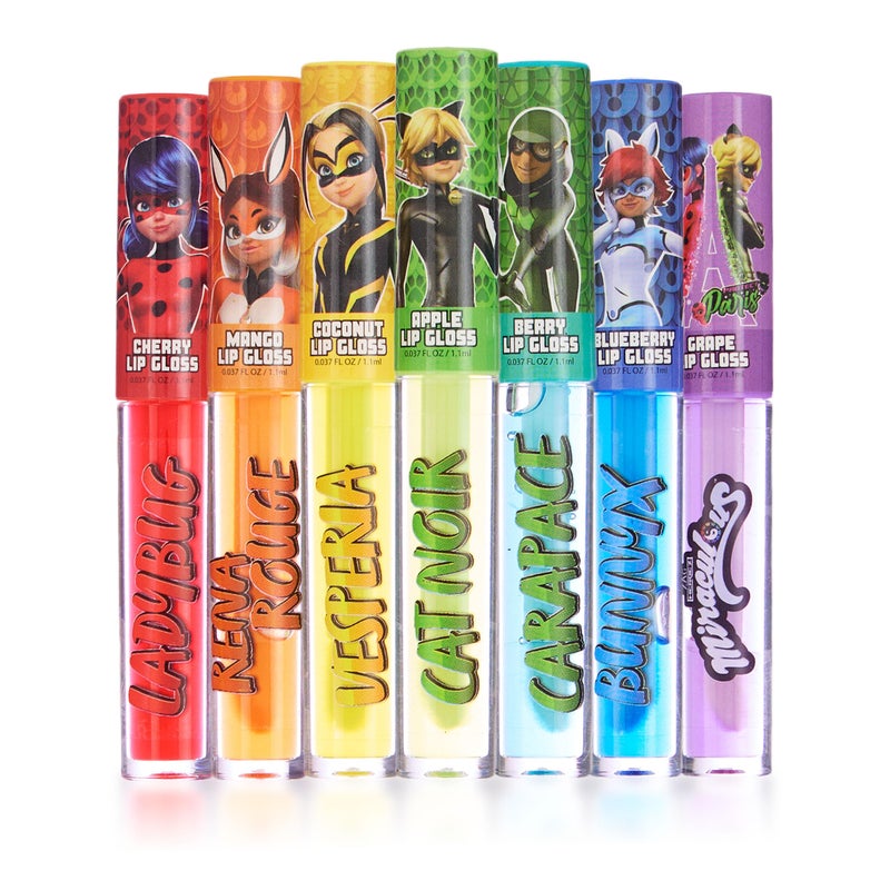 Miraculous 7pc Lip Gloss Set - Zag Heroez Lipgloss Collection Featuring Exciting Fruit Flavors & Precision Applicator Lip Gloss Tubes With Wand - Image 1