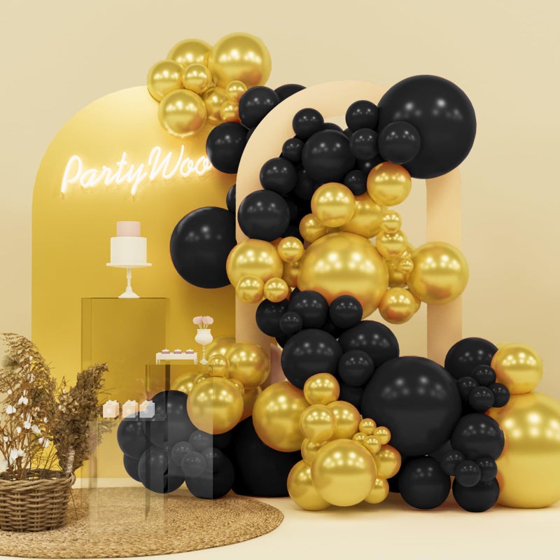 PartyWoo Black and Glod Balloons 140pcs Different Sizes of 18 12 10 5 Inch Black and Metallic gold Balloon Arch Kit for Birthday New Years Eve Graduation Bachelorette Retirement Party Decorations - Image 2