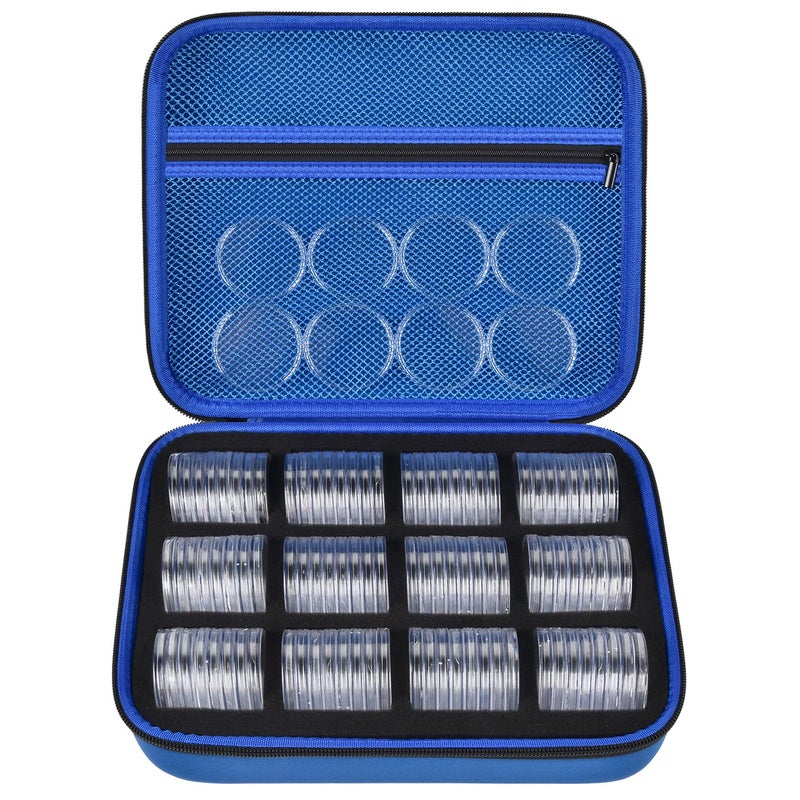 PAIYULE 96 Pieces 46mm Coin Capsules, with Foam Gasket and Plastic Storage Organizer Box, 6 Sizes (20/25/27/30/38/46mm) Coins Collector Case Holder for Coin Collection Supplies (Blue) - Image 1