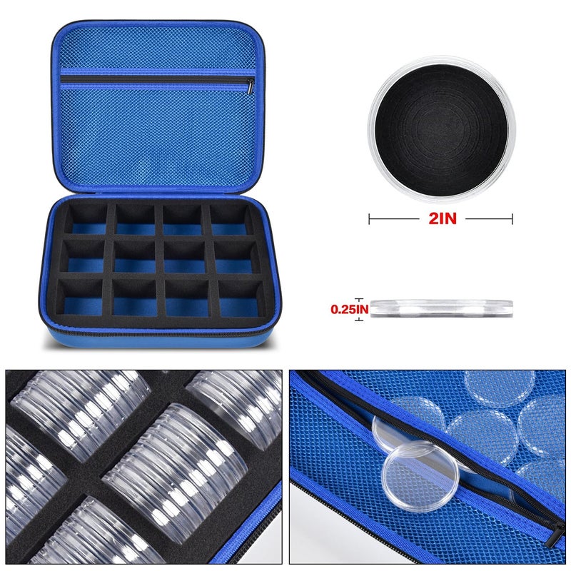 PAIYULE 96 Pieces 46mm Coin Capsules, with Foam Gasket and Plastic Storage Organizer Box, 6 Sizes (20/25/27/30/38/46mm) Coins Collector Case Holder for Coin Collection Supplies (Blue) - Image 3