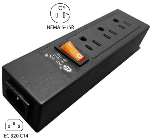 Conntek Power Strip 125V 7-1/2-Inch Housing IEC C14 to U.S 3 Prong Power Strip 3 Outlets with AC Adapter Space, Black - Image 4