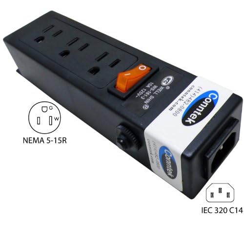 Conntek Power Strip 125V 7-1/2-Inch Housing IEC C14 to U.S 3 Prong Power Strip 3 Outlets with AC Adapter Space, Black - Image 3