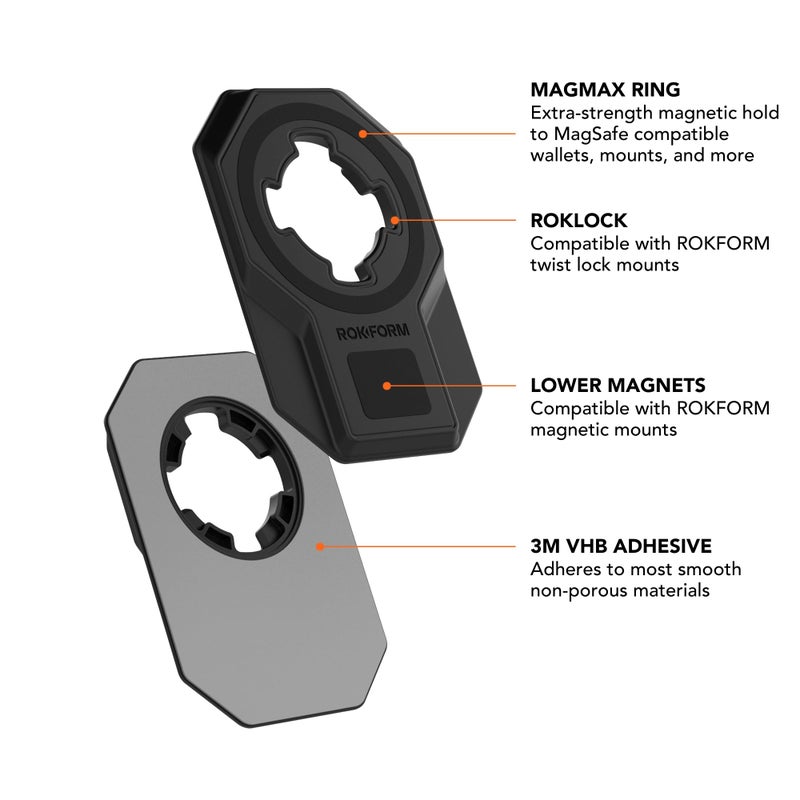 Rokform â€“ Universal Adapter, Twist Lock and Mag Safe Compatible, Magnetic Phone Mount, Adapter Mounts to Almost Any Smartphone, Phone Case, Tablet, or Flat Surface with 3M VHB Adhesive (Black) - Image 4