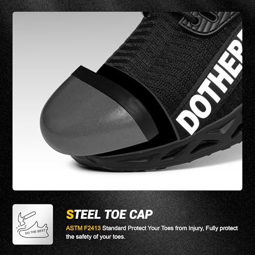 Furuian Steel Toe Sneakers for Men Women Lightweight Safety Shoes Comfortable Puncture Proof Slip On Indestructible Work Shoes Black - Image 5