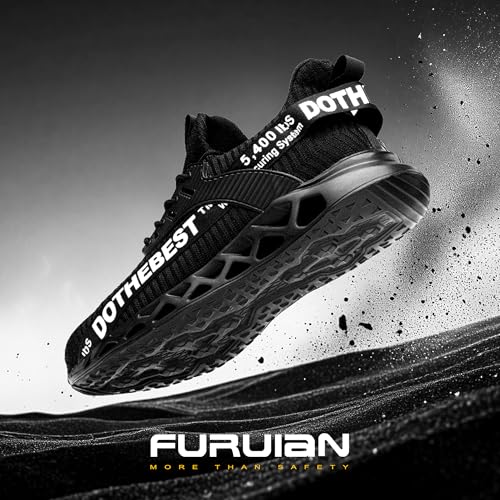 Furuian Steel Toe Sneakers for Men Women Lightweight Safety Shoes Comfortable Puncture Proof Slip On Indestructible Work Shoes Black - Image 3