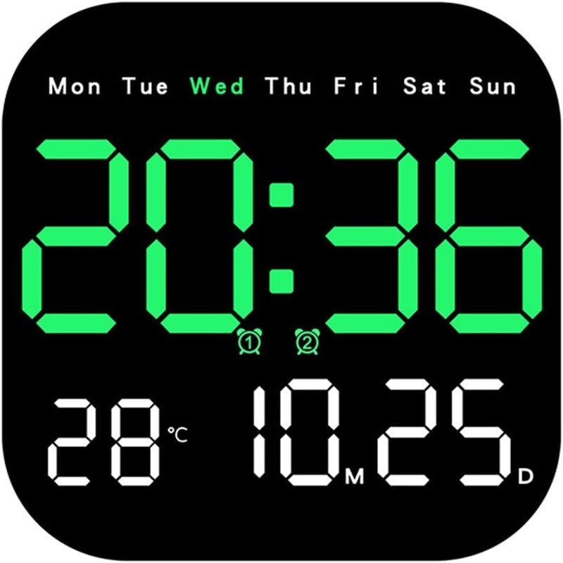 Astrometric 15-Inch Digital Wall Clock with Large LED Display – Remote Control, Auto-Dimming, Night Light, Date, Day, Temperature, DST Function – Ideal for Living Room, Bedroom (Square 9" Green) - Image 1