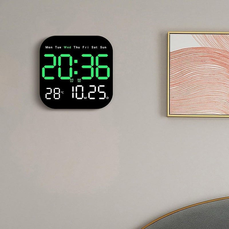 Astrometric 15-Inch Digital Wall Clock with Large LED Display – Remote Control, Auto-Dimming, Night Light, Date, Day, Temperature, DST Function – Ideal for Living Room, Bedroom (Square 9" Green) - Image 2