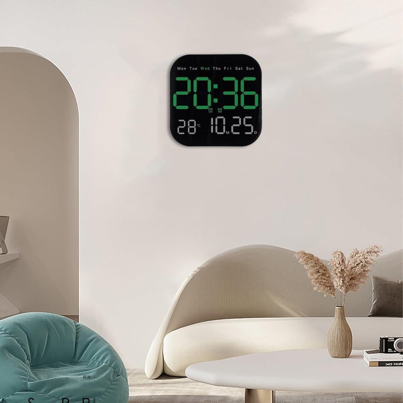 Astrometric 15-Inch Digital Wall Clock with Large LED Display – Remote Control, Auto-Dimming, Night Light, Date, Day, Temperature, DST Function – Ideal for Living Room, Bedroom (Square 9" Green) - Image 4