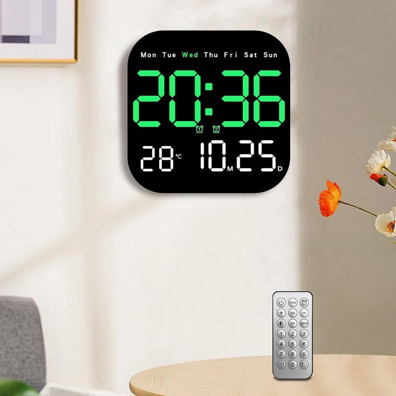Astrometric 15-Inch Digital Wall Clock with Large LED Display – Remote Control, Auto-Dimming, Night Light, Date, Day, Temperature, DST Function – Ideal for Living Room, Bedroom (Square 9" Green) - Image 5