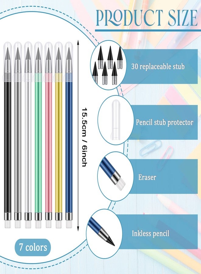 Teling 50 Pcs Infinite Forever Pencils Inkless Eternal Everlasting Pencil with Eraser Graduation Gift Included 20 Colorful Forever Pencils with 30 Replaceable Graphite Nib for Sketch Writing Drawing - Image 2