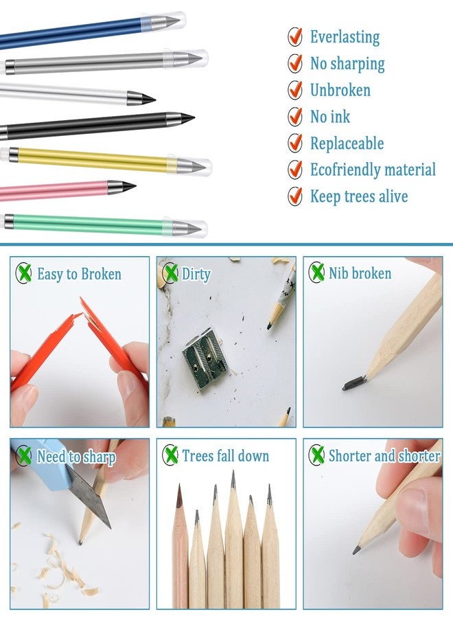 Teling 50 Pcs Infinite Forever Pencils Inkless Eternal Everlasting Pencil with Eraser Graduation Gift Included 20 Colorful Forever Pencils with 30 Replaceable Graphite Nib for Sketch Writing Drawing - Image 3