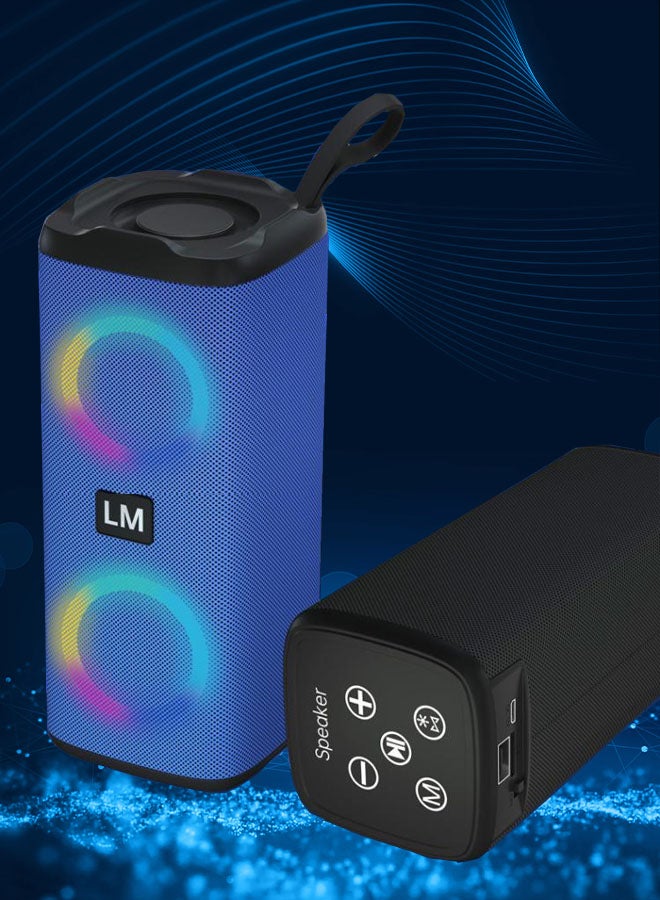 LM Outdoor RGB Wireless Stereo Round Shaped Speakers Surround Sound Portable Amplifier Bluetooth Speakers Support Usb Wireless Speaker（Blue） - Image 1