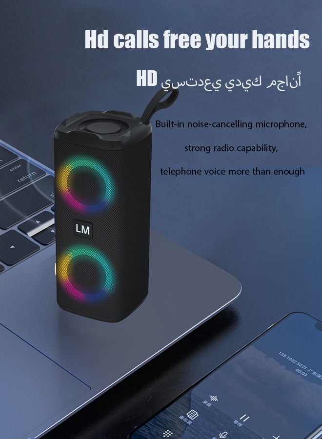 LM Outdoor RGB Wireless Stereo Round Shaped Speakers Surround Sound Portable Amplifier Bluetooth Speakers Support Usb Wireless Speaker（Blue） - Image 5