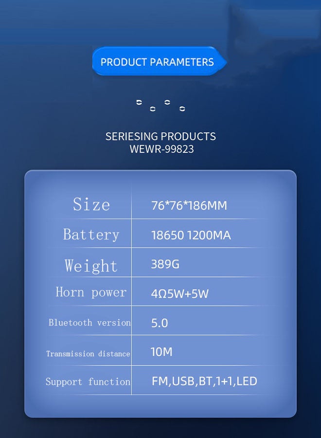 LM Outdoor RGB Wireless Stereo Round Shaped Speakers Surround Sound Portable Amplifier Bluetooth Speakers Support Usb Wireless Speaker（Blue） - Image 4