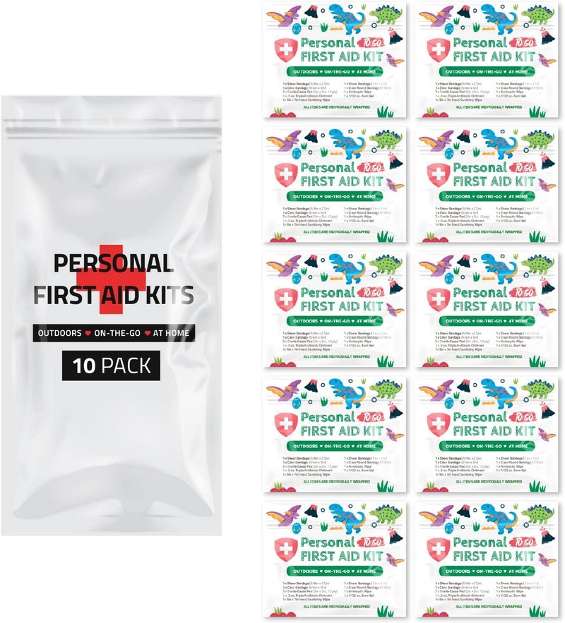 pH Advantage First Aid Emergency Medical Kit Mini and Travel Size  10 Pack  Great for Kids Schools Business Hiking Camping  Wound Care Products Dinos - Image 1