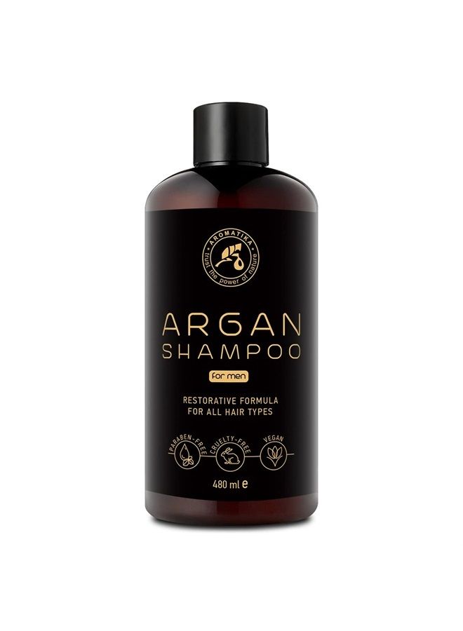 Aromatika Argan Oil Shampoo for Men 16.2 Fl Oz with Natural Argan Oil & Herbal Extracts for All Hair Types - Special Restorative Formula for Men - Hair Care 