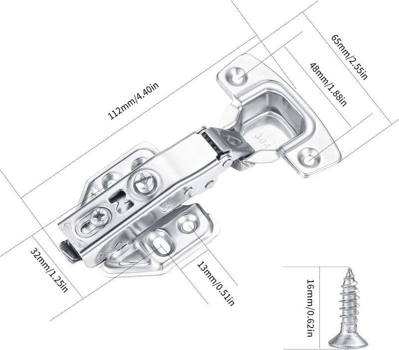 BEANPRECOY 12 Pcs Kitchen Cupboard Hinges Cabinet Hinges Full Overlay Face Frame Soft Close European Hinges Hidden Hinge Stainless Steel Self Closing Door Hinges Concealed with Mounting Screws Cupboard Closet - Image 2