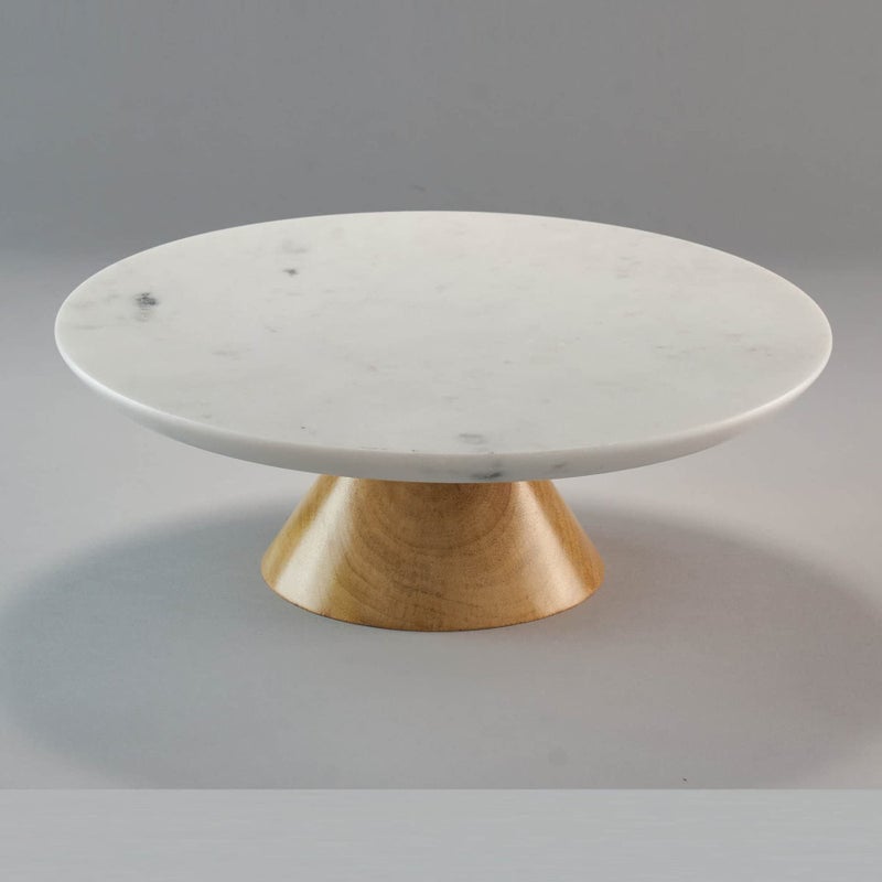 Stone Essential Round Marble and Wood Cake Stand / Serving Platter for Cupcake, Dessert and Appetizer Display - Image 1