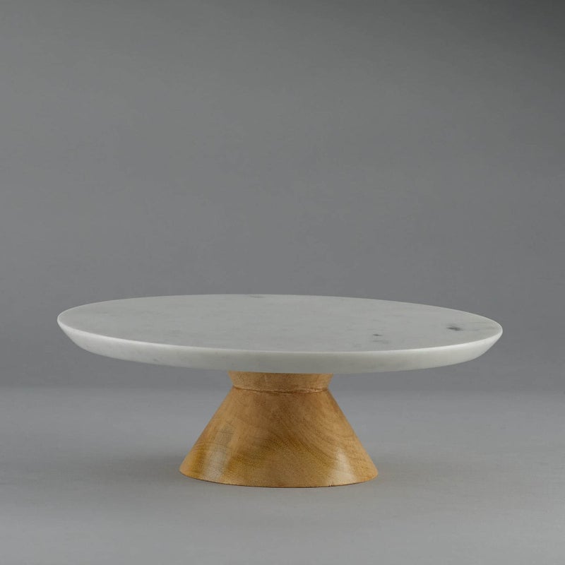 Stone Essential Round Marble and Wood Cake Stand / Serving Platter for Cupcake, Dessert and Appetizer Display - Image 2