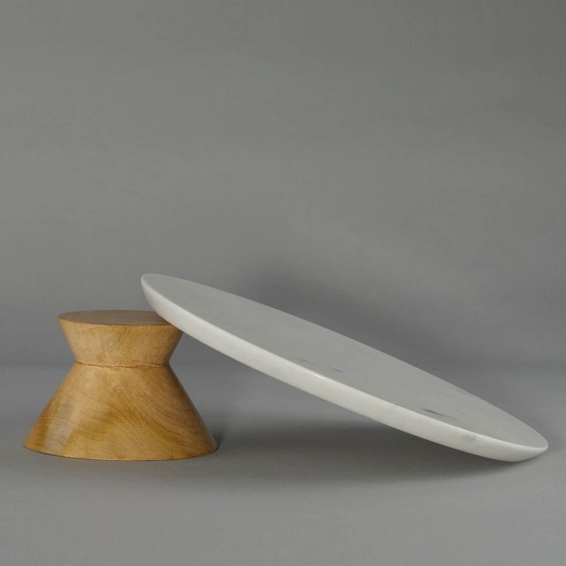 Stone Essential Round Marble and Wood Cake Stand / Serving Platter for Cupcake, Dessert and Appetizer Display - Image 3