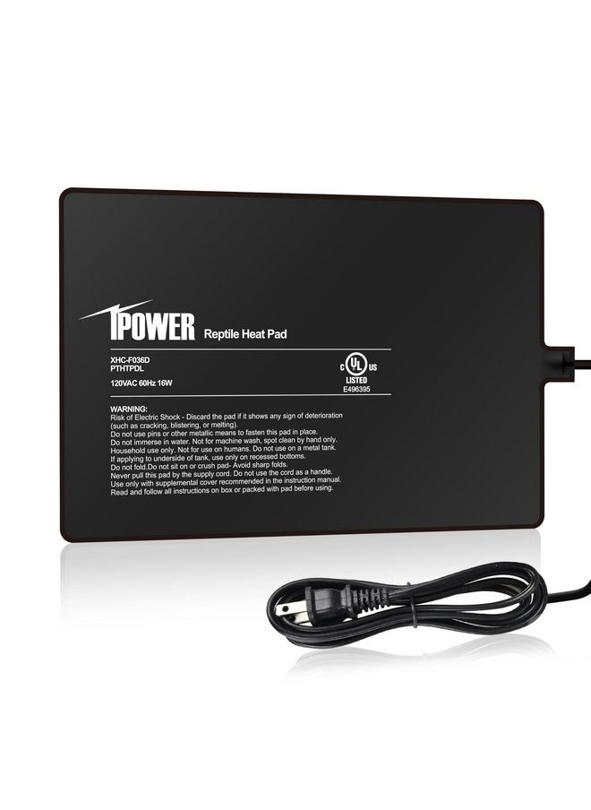 آي باور وسادة تسخين الزواحف iPower مقاس 8 × 12 بوصة أسفل حوض تيراريوم، حصيرة تسخين 16 واط للسلاحف والسحلية والضفادع والثعابين وسرطان البحر الناسك والحيوانات الصغيرة الأخرى  - Image 1