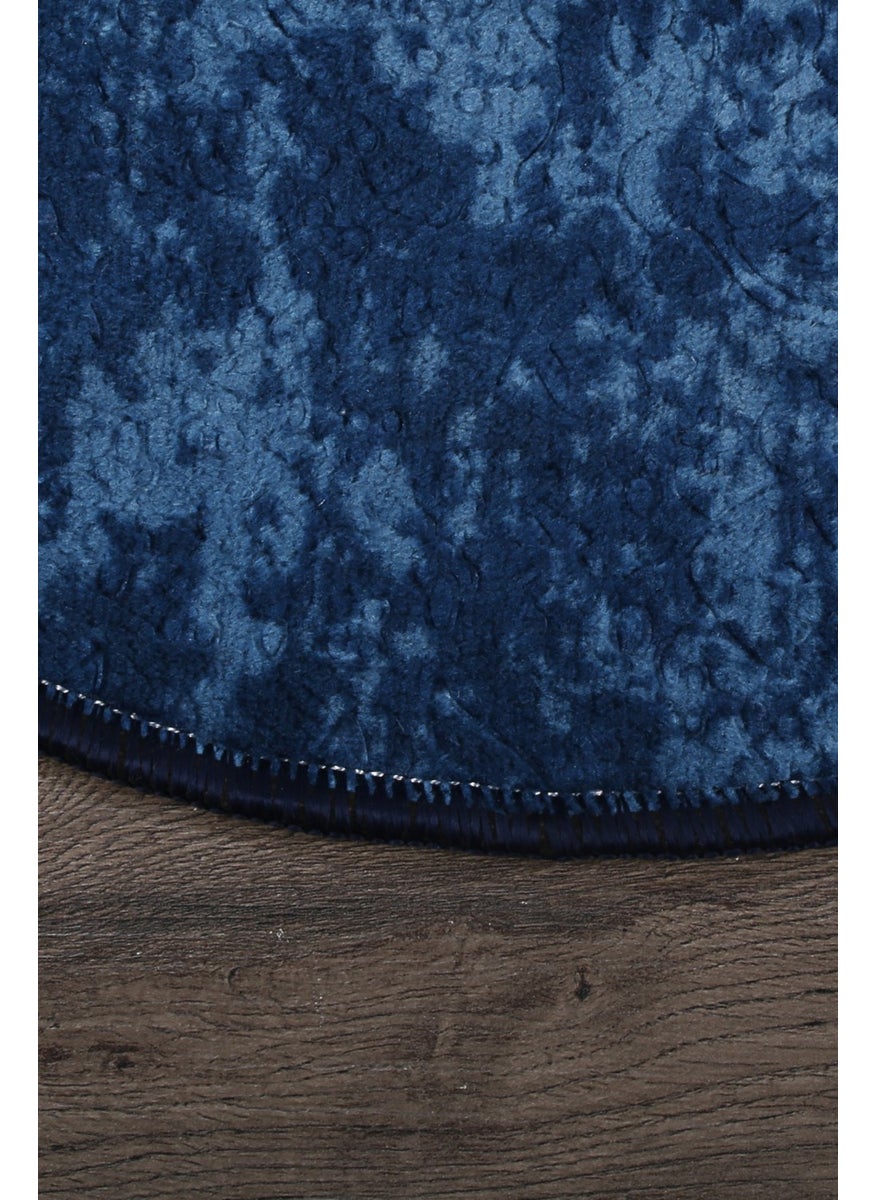Bonny Home Nova Navy Blue Oval 60X100 + 50X60 cm 2-Piece Bathroom Mat Set Non-Slip Based Toilet Set  - Image 2
