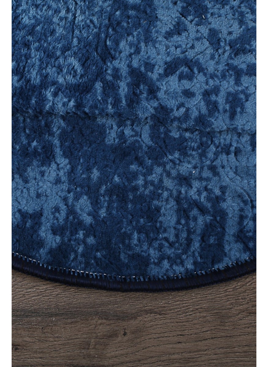 Bonny Home Nova Navy Blue Oval 60X100 + 50X60 cm 2-Piece Bathroom Mat Set Non-Slip Based Toilet Set  - Image 5