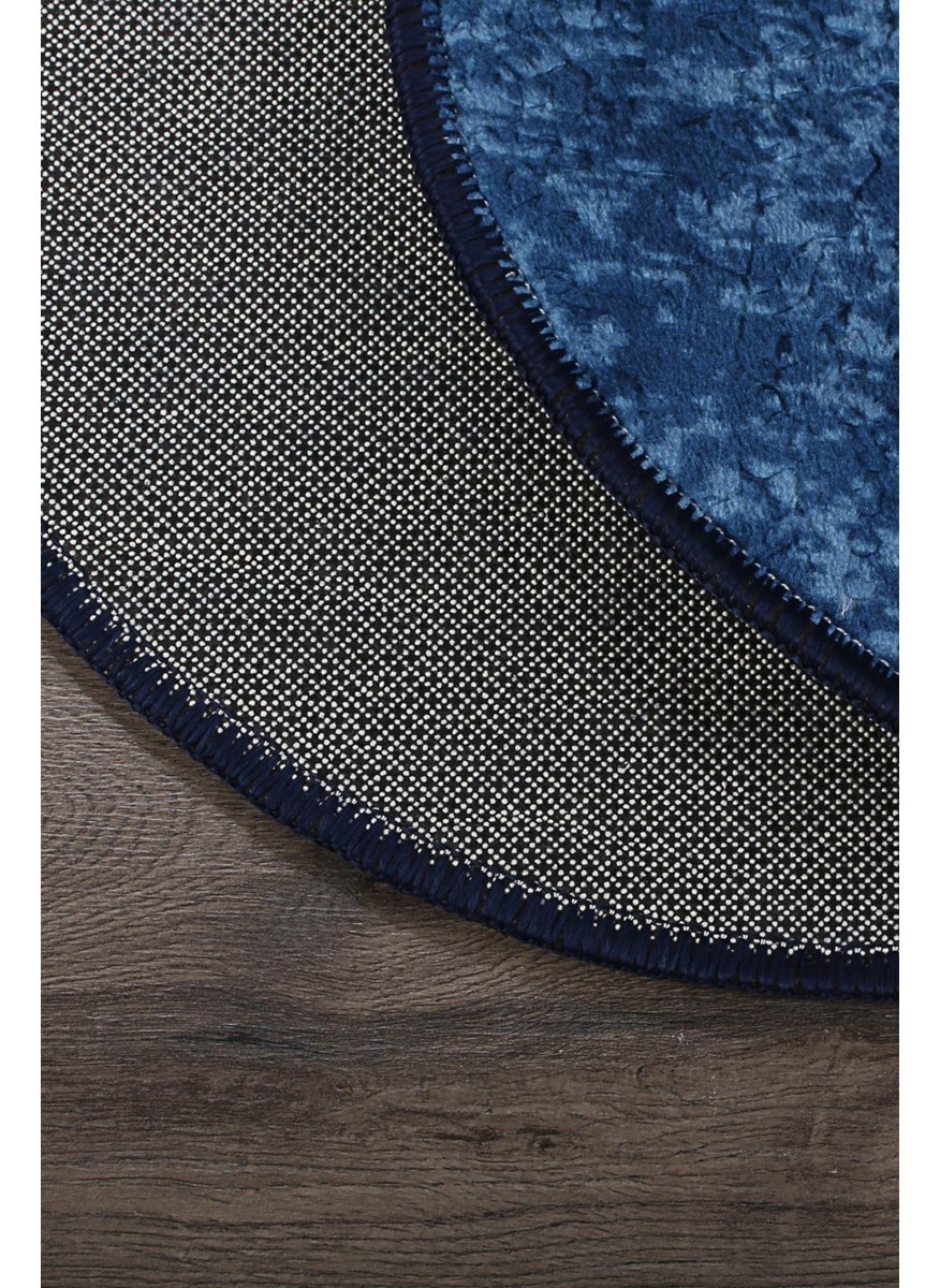 Bonny Home Nova Navy Blue Oval 60X100 + 50X60 cm 2-Piece Bathroom Mat Set Non-Slip Based Toilet Set  - Image 4