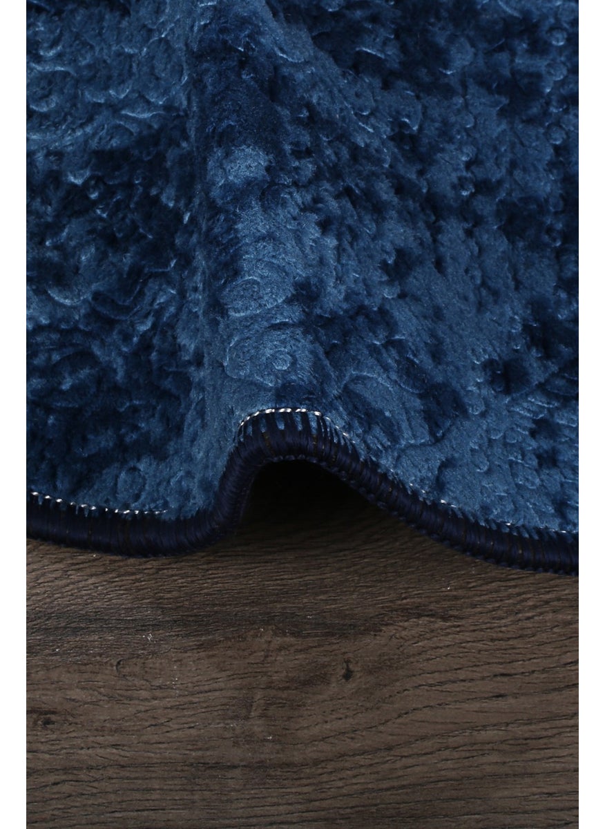Bonny Home Nova Navy Blue Oval 60X100 + 50X60 cm 2-Piece Bathroom Mat Set Non-Slip Based Toilet Set  - Image 3