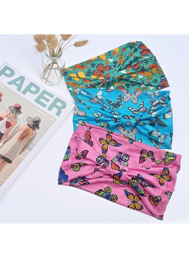 برو بيروس رباط شعر Proberos® للنساء، رباط شعر مقاوم للعرق لممارسة الرياضة في صالة الألعاب الرياضية، رباط رأس عريض ناعم للجري واليوجا والرياضة للفتيات والنساء، عبوة من 3 قطع (فراشة) - Image 4