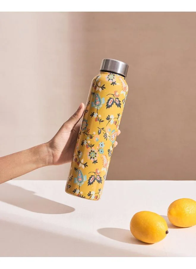 Chumbak Pixel Paisley Steel Bottle - Yellow, 900ml