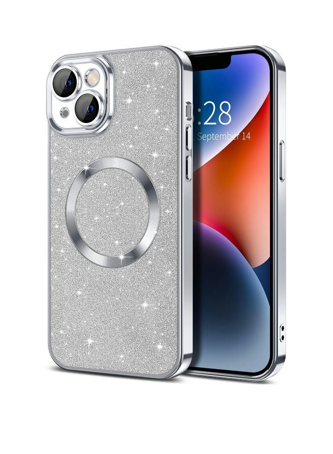 ShebSheb iPhone 15 Plus Case Glitter, Clear Magnetic Phone Cases with Camera Lens Protector [Compatible with MagSafe] Bling Sparkle Plating Soft TPU Shockproof Protective Cover Women Girls - Image 1