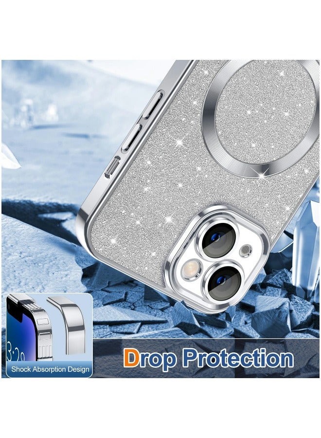 ShebSheb iPhone 15 Plus Case Glitter, Clear Magnetic Phone Cases with Camera Lens Protector [Compatible with MagSafe] Bling Sparkle Plating Soft TPU Shockproof Protective Cover Women Girls - Image 3