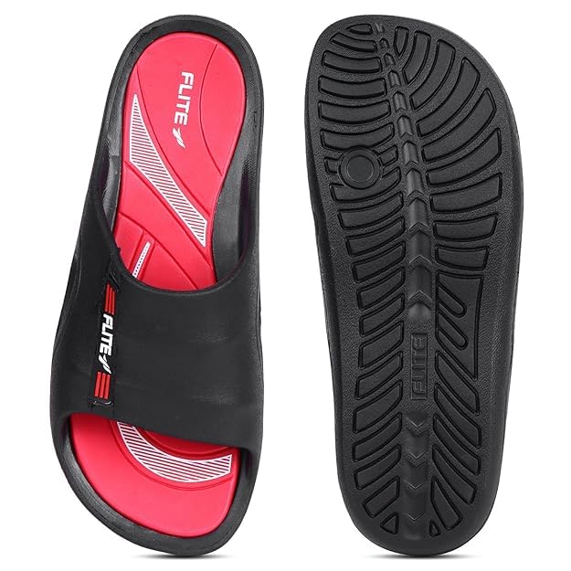 FLITE Slides for Men | FL 185 Comfortable Casual Slippers | Lightweight EVA Sole, PVC Upper (Black-Red, UK, UK Footwear Size System, Adult, Men, Numeric, Medium, 7) - Image 4