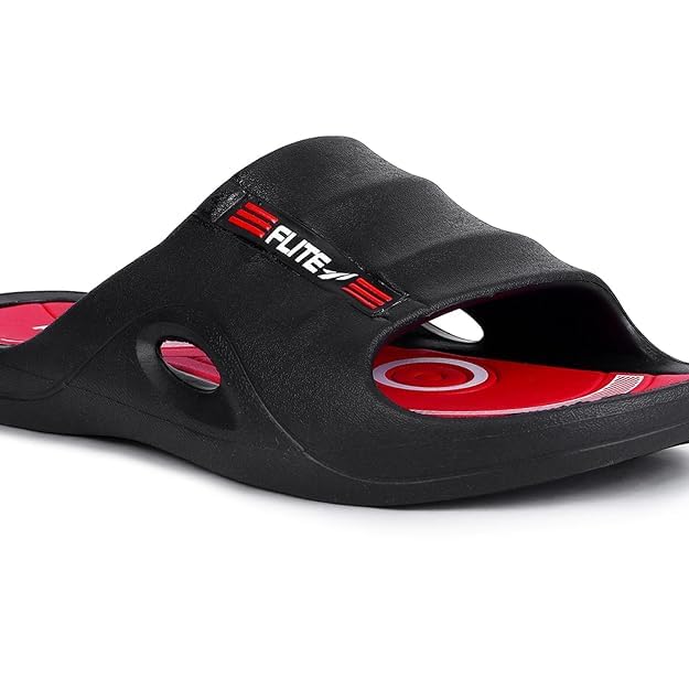 FLITE Slides for Men | FL 185 Comfortable Casual Slippers | Lightweight EVA Sole, PVC Upper (Black-Red, UK, UK Footwear Size System, Adult, Men, Numeric, Medium, 7) - Image 2