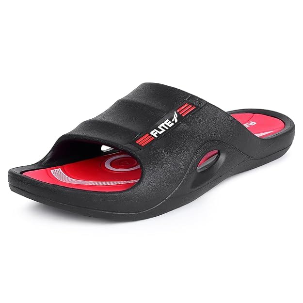 FLITE Slides for Men | FL 185 Comfortable Casual Slippers | Lightweight EVA Sole, PVC Upper (Black-Red, UK, UK Footwear Size System, Adult, Men, Numeric, Medium, 7) - Image 1