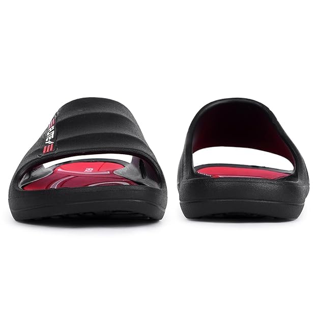 FLITE Slides for Men | FL 185 Comfortable Casual Slippers | Lightweight EVA Sole, PVC Upper (Black-Red, UK, UK Footwear Size System, Adult, Men, Numeric, Medium, 7) - Image 3