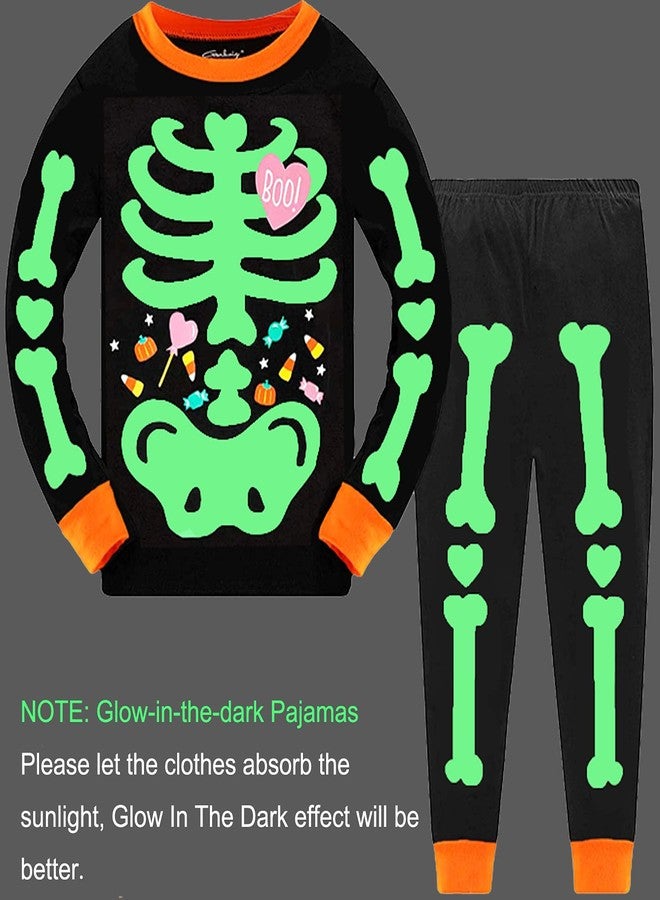Tkria Kids Pajamas for Girls Skeleton Glow-in-The-Dark Cotton Sleepwear Toddler Clothes Halloween Outfit Size 1-12T - Image 3