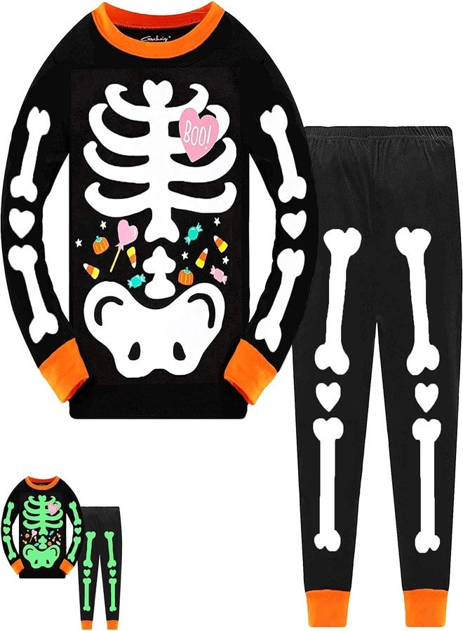 Tkria Kids Pajamas for Girls Skeleton Glow-in-The-Dark Cotton Sleepwear Toddler Clothes Halloween Outfit Size 1-12T - Image 1