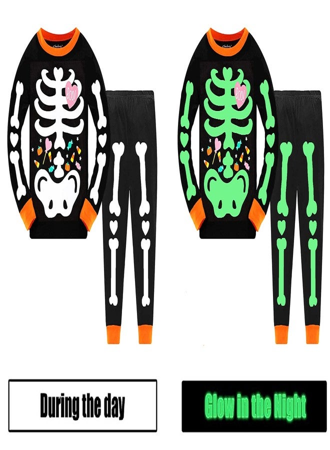Tkria Kids Pajamas for Girls Skeleton Glow-in-The-Dark Cotton Sleepwear Toddler Clothes Halloween Outfit Size 1-12T - Image 4