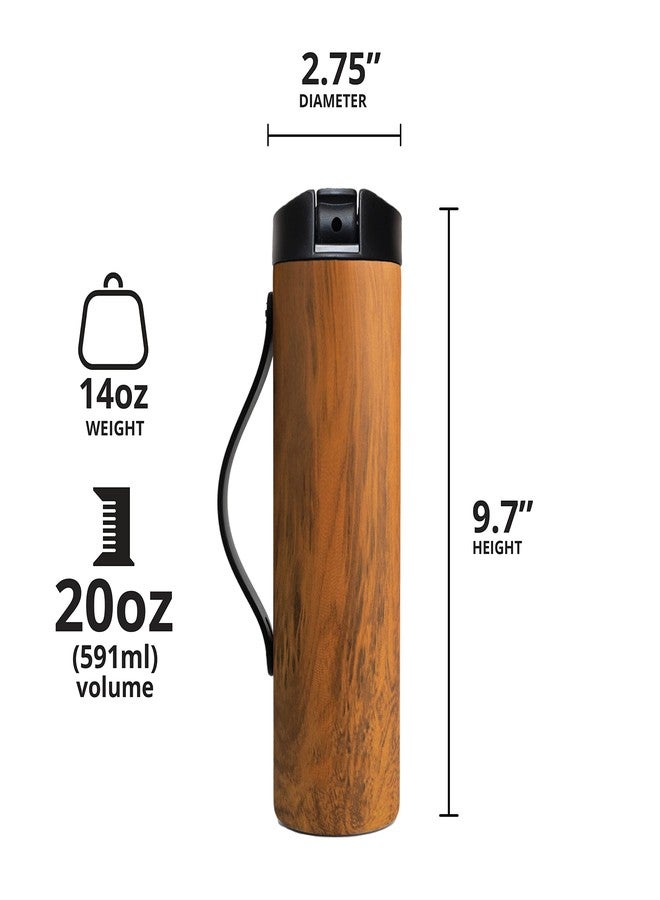 Elemental Iconic Stainless Steel Water Bottle with Straw - 20 oz Leak Proof Triple Wall Insulated Water Bottles for Travel and Sports - Reusable Gym Water Bottle with 2 Straws - Teak Wood - Image 2