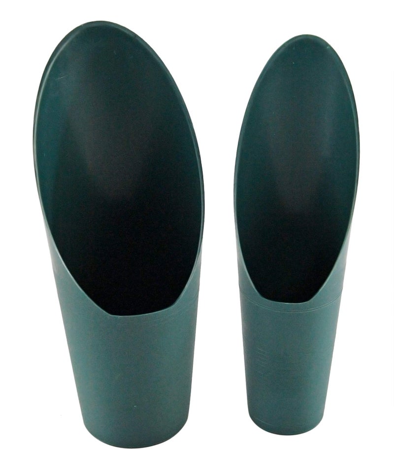 Home-X Set of 2 Soil Scoops - Mini Hand Scoops for Transplanting, Weeding, and Potting - Small Garden Scoop, Potting Scoopers, Bonsai Tool - Set of 2 Different Sizes 6Â½" x 2Â½" and 6Â¼" x 1Â¾" - Green