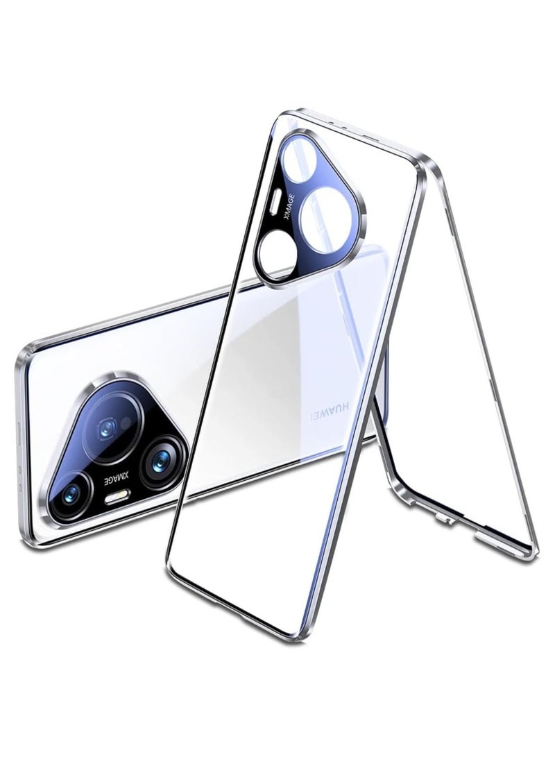 Case Compatible with Huawei Pura 70 Pro u0026 Pura 70 Pro+ Plus,Magnetic Body Metal Frame Double Sided Clear Tempered Glass Cover 