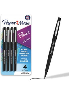 Paper Mate Flair Felt Tip Pens Medium Point 0.7Mm Black 4 Count  - Image 1