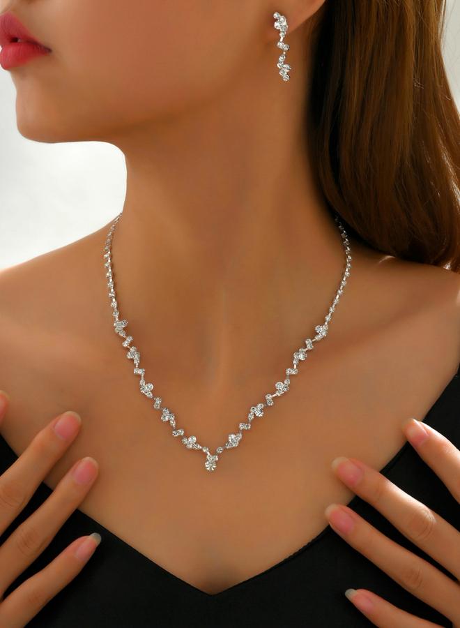 Take Two Silver Embellished Necklace and Earrings Jewelry Set - Image 2