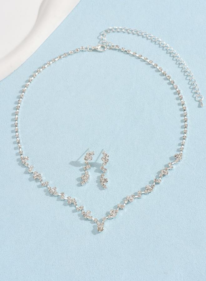 Take Two Silver Embellished Necklace and Earrings Jewelry Set - Image 5