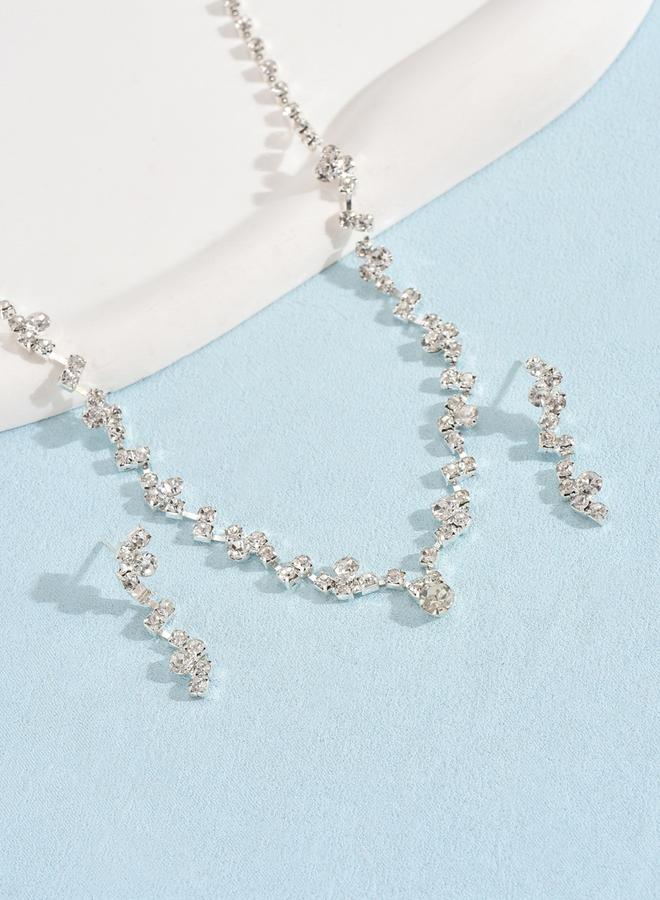 Take Two Silver Embellished Necklace and Earrings Jewelry Set - Image 4