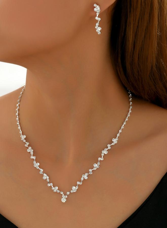 Take Two Silver Embellished Necklace and Earrings Jewelry Set - Image 1