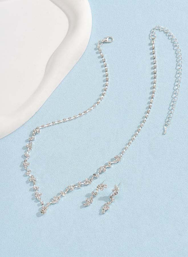 Take Two Silver Embellished Necklace and Earrings Jewelry Set - Image 3